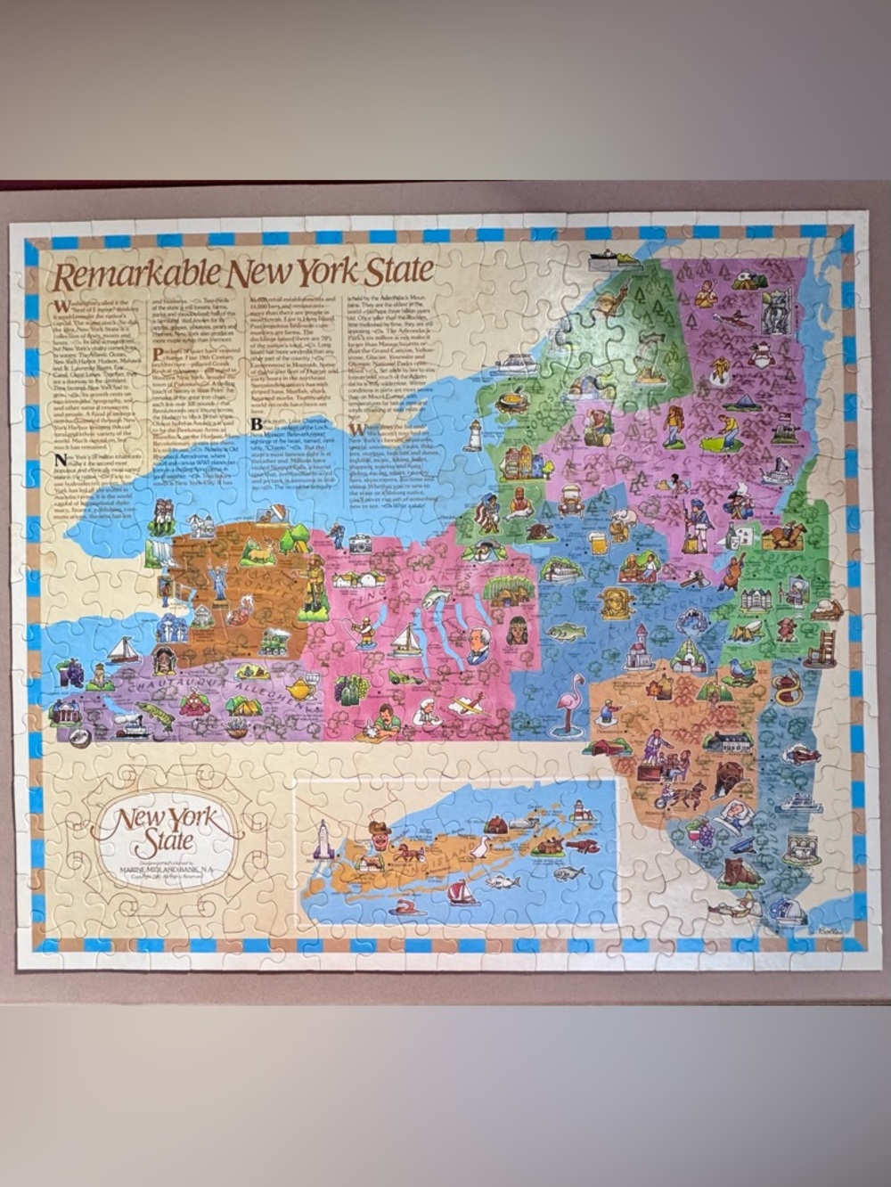 Remarkable New York State Map Puzzle 300 Piece Marine Midland Bank 1981 Complete